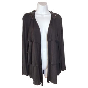 Charming Charlie Cardigan Sweater Women Large Black Sequin Embroidered Butterfly